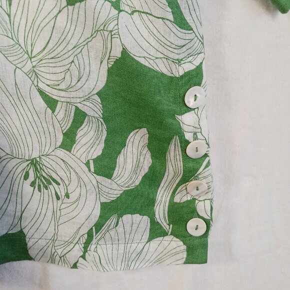 TAHARI,  1X, Linen, Green/White Floral Print Tunic Top, V Neck, Full Cut Beachy - Picture 6 of 14